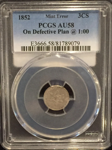 1852 Mint Error PCGS AU58 Defective Planchet 